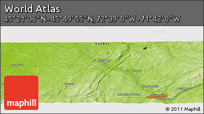 Physical Panoramic Map of the Area around 45° 35' 46" N, 72° 10' 30" W