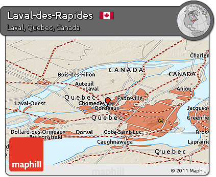 Shaded Relief Panoramic Map of Laval-des-Rapides