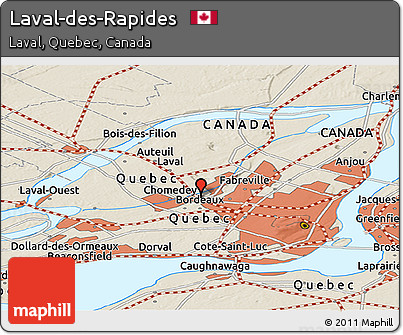 Shaded Relief Panoramic Map of Laval-des-Rapides