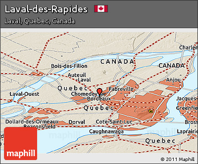 Shaded Relief Panoramic Map of Laval-des-Rapides