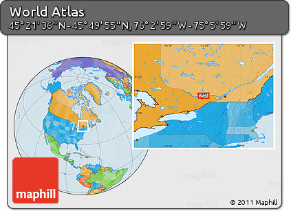 Political Location Map of the Area around 45° 35' 46" N, 75° 34' 29" W
