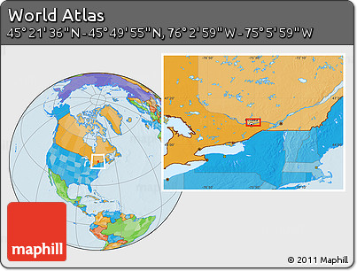 Political Location Map of the Area around 45° 35' 46" N, 75° 34' 29" W