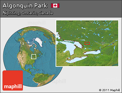 Satellite Location Map of Algonquin Park