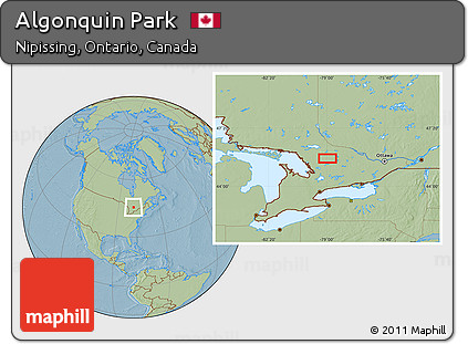 Savanna Style Location Map of Algonquin Park, hill shading