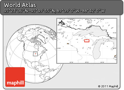 Blank Location Map of the Area around 45° 35' 46" N, 89° 10' 30" W