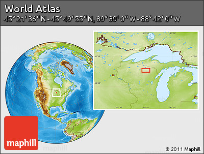 Physical Location Map of the Area around 45° 35' 46" N, 89° 10' 30" W