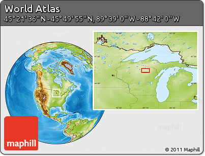 Physical Location Map of the Area around 45° 35' 46" N, 89° 10' 30" W