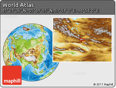Physical Location Map of the Area around 45° 35' 46" N, 94° 25' 30" E
