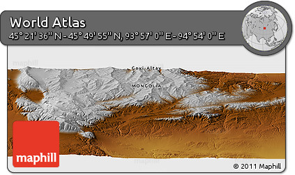 Physical Panoramic Map of the Area around 45° 35' 46" N, 94° 25' 30" E