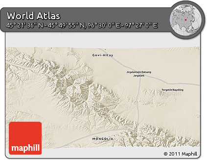 Shaded Relief 3D Map of the Area around 45° 35' 46" N, 96° 58' 29" E