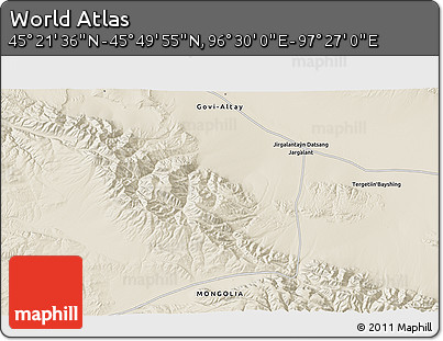 Shaded Relief 3D Map of the Area around 45° 35' 46" N, 96° 58' 29" E