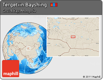 Shaded Relief Location Map of Tergetiin Bayshing