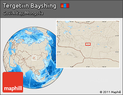 Shaded Relief Location Map of Tergetiin Bayshing
