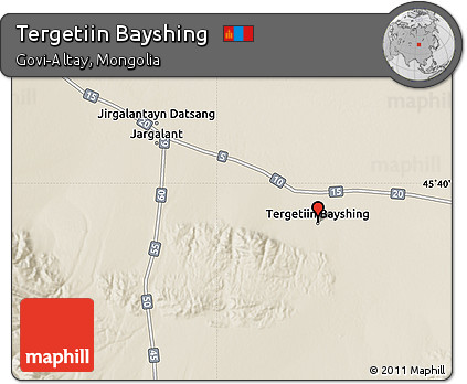 Shaded Relief Map of Tergetiin Bayshing