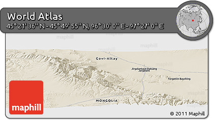 Shaded Relief Panoramic Map of the Area around 45° 35' 46" N, 96° 58' 29" E