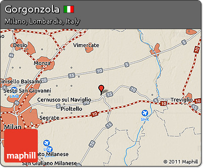 Shaded Relief Map of Gorgonzola