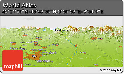 Physical Panoramic Map of the Area around 45° 35' 46" N, 9° 25' 30" E