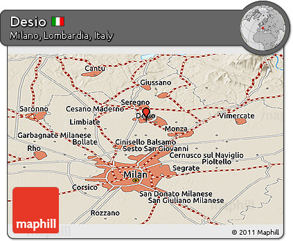 Shaded Relief Panoramic Map of Desio