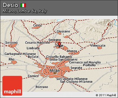 Shaded Relief Panoramic Map of Desio