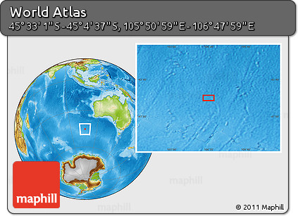 Physical Location Map of the Area around 45° 18' 49" S, 106° 19' 29" E
