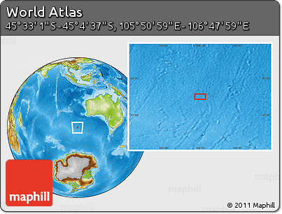 Physical Location Map of the Area around 45° 18' 49" S, 106° 19' 29" E