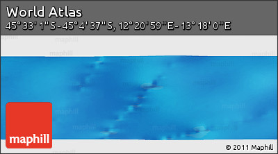 Physical Panoramic Map of the Area around 45° 18' 49" S, 12° 49' 29" E