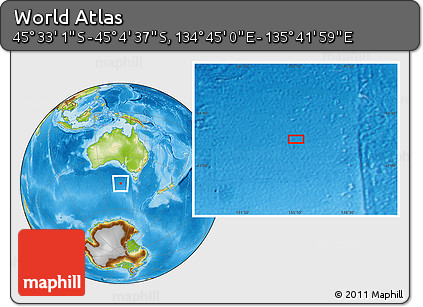 Physical Location Map of the Area around 45° 18' 49" S, 135° 13' 29" E