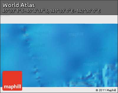 Physical 3D Map of the Area around 45° 18' 49" S, 142° 1' 30" E