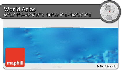Physical Panoramic Map of the Area around 45° 18' 49" S, 142° 1' 30" E