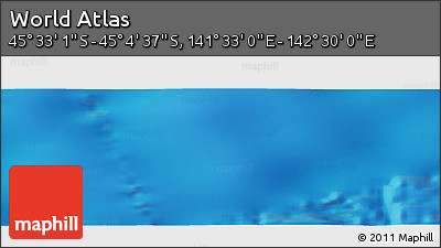 Physical Panoramic Map of the Area around 45° 18' 49" S, 142° 1' 30" E