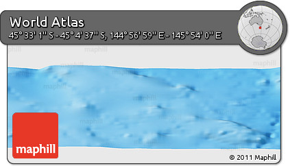Physical Panoramic Map of the Area around 45° 18' 49" S, 145° 25' 30" E