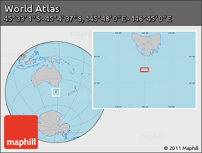Gray Location Map of the Area around 45° 18' 49" S, 146° 16' 30" E
