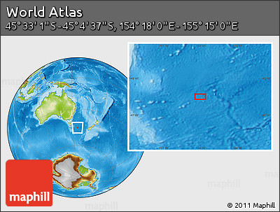 Physical Location Map of the Area around 45° 18' 49" S, 154° 46' 30" E