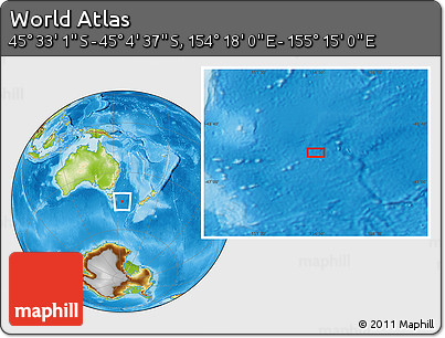 Physical Location Map of the Area around 45° 18' 49" S, 154° 46' 30" E