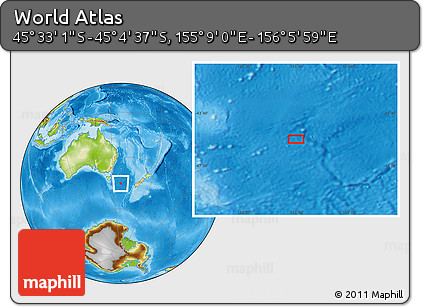Physical Location Map of the Area around 45° 18' 49" S, 155° 37' 30" E