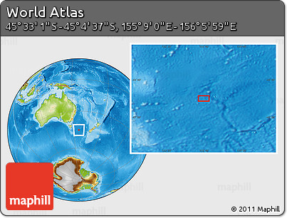 Physical Location Map of the Area around 45° 18' 49" S, 155° 37' 30" E