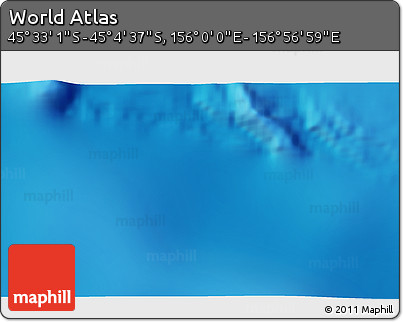 Physical 3D Map of the Area around 45° 18' 49" S, 156° 28' 29" E