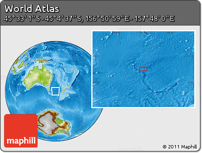 Physical Location Map of the Area around 45° 18' 49" S, 157° 19' 29" E