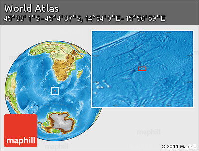 Physical Location Map of the Area around 45° 18' 49" S, 15° 22' 30" E