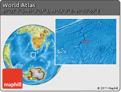 Physical Location Map of the Area around 45° 18' 49" S, 15° 22' 30" E