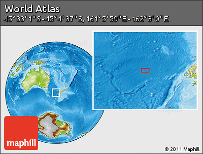 Physical Location Map of the Area around 45° 18' 49" S, 161° 34' 29" E