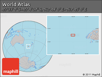 Gray Location Map of the Area around 45° 18' 49" S, 163° 16' 30" E