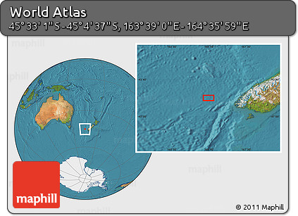 Satellite Location Map of the Area around 45° 18' 49" S, 164° 7' 30" E