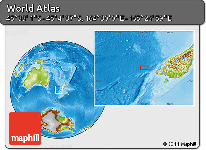 Physical Location Map of the Area around 45° 18' 49" S, 164° 58' 29" E