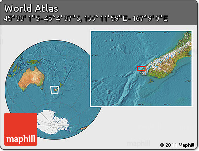 Satellite Location Map of the Area around 45° 18' 49" S, 166° 40' 30" E
