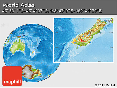 Physical Location Map of the Area around 45° 18' 49" S, 169° 13' 29" E