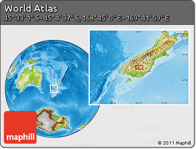 Physical Location Map of the Area around 45° 18' 49" S, 169° 13' 29" E