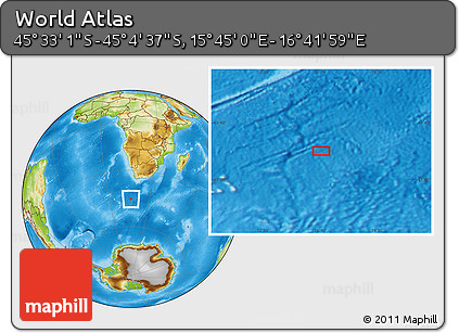 Physical Location Map of the Area around 45° 18' 49" S, 16° 13' 30" E