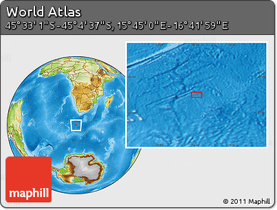 Physical Location Map of the Area around 45° 18' 49" S, 16° 13' 30" E
