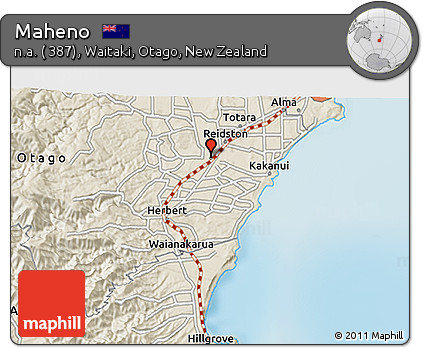 Shaded Relief 3D Map of Maheno